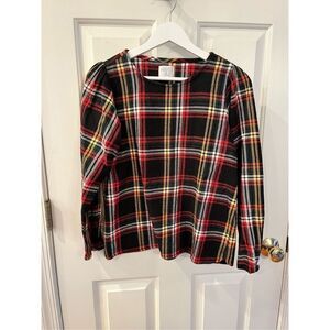 Compania Fantastica Black Red Gold Plaid Top sz M